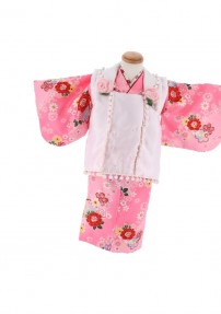 1〜2歳女の子用 被布 No.80 H |【被布】白色 花
【着物】ピンク色 花
【巻きスカート付】